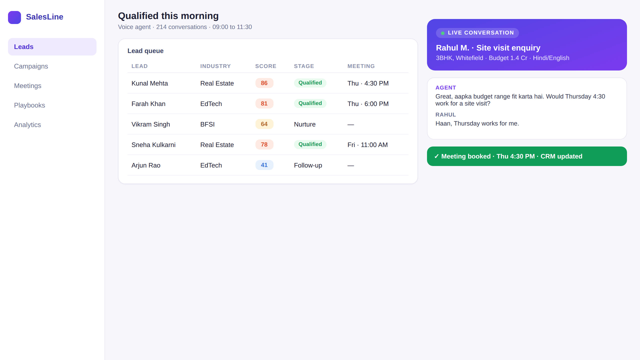 Sales agent dashboard