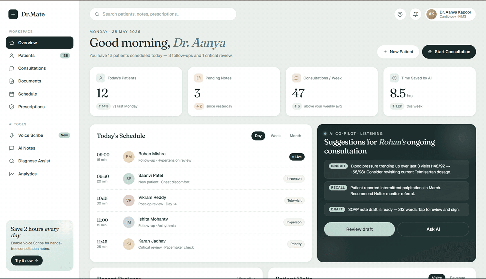 DrMate front desk dashboard